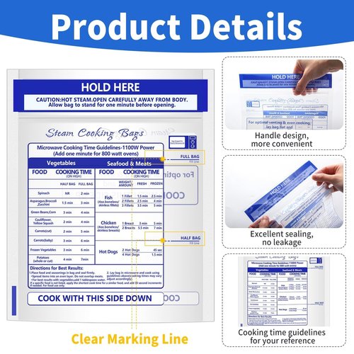 24 Pcs Zipper Steam Bags Reusable Microwave Steamer Cooking Bags Frozen Food Microwave Steam Bag for Vegetables Potatoes Meat (24)