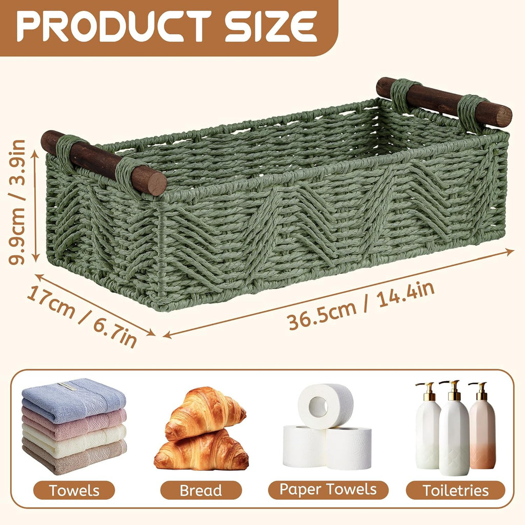 Skiennix Bathroom Baskets - Decorative Organizing Set with Handle for Countertop Storage | Green