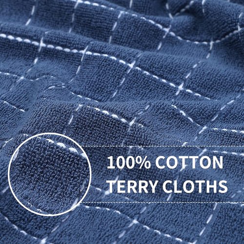 Homaxy 100% Cotton Terry Kitchen Towels - Soft & Super Absorbent Checkered Design | Navy Blue, 13 x 28 Inches, 4 Pack