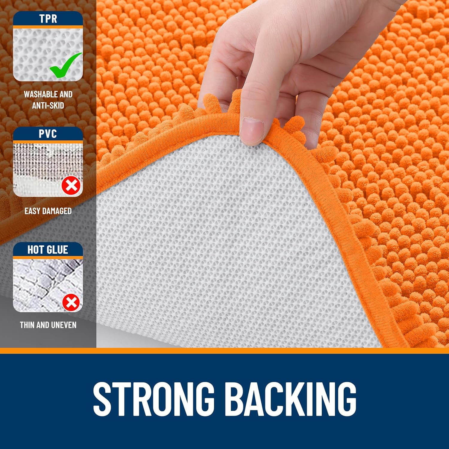 OLANLY Small Bathroom Rugs - Extra Soft Chenille Bath Mats | Quick-Dry, Machine Washable, 24x16, Orange