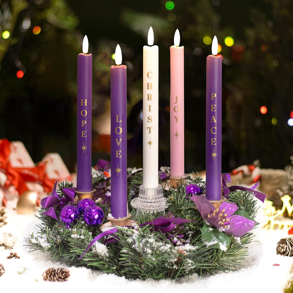 Stmarry Flameless Advent Candles - Realistic 3D Flames, Battery Operated | Set of 5, 10 Inch Tall with Remote Control