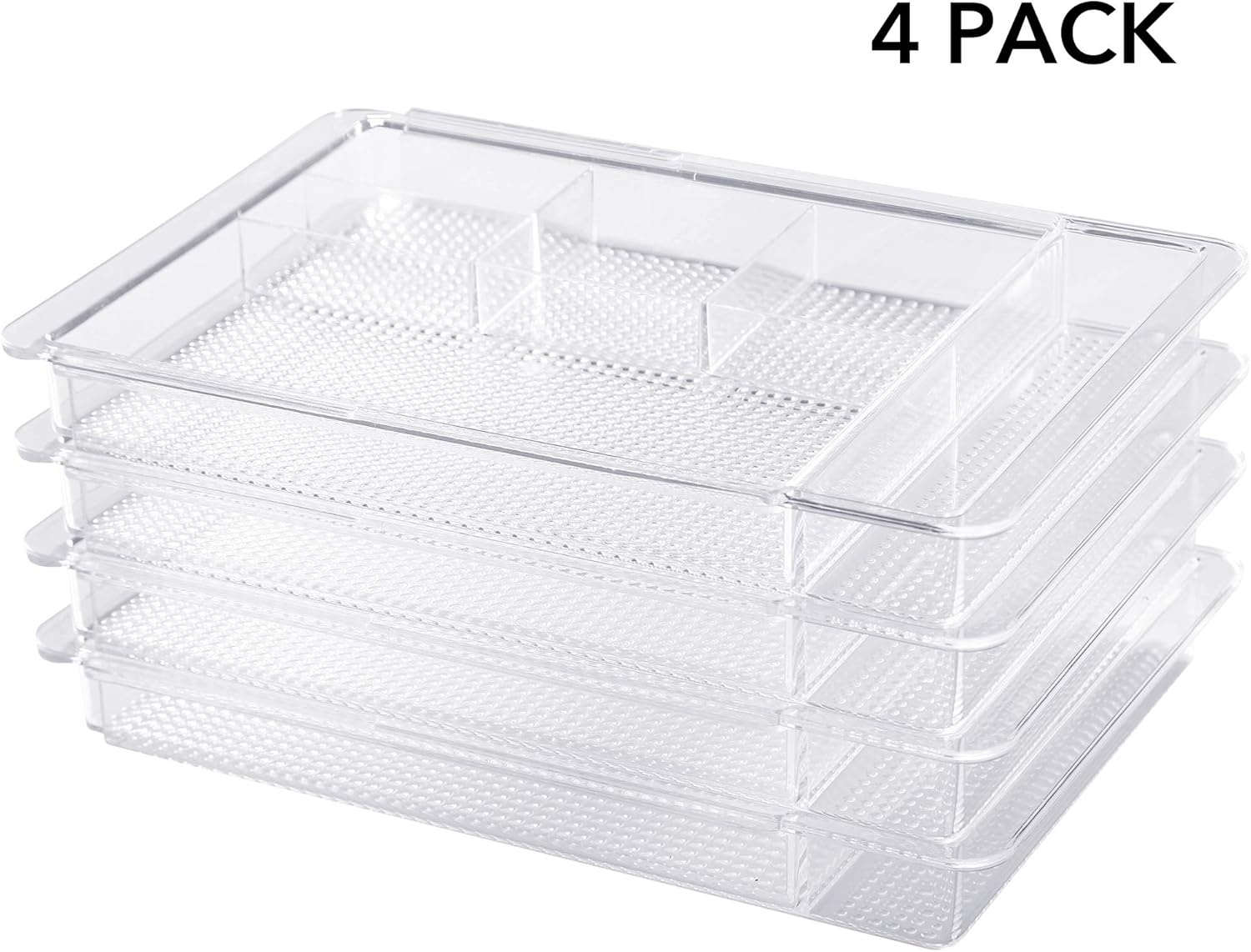 Oubonun Expandable Drawer Organizer - Shallow Cosmetic Storage Trays | 11.1” to 19.2” Width, 4 Packs, Clear
