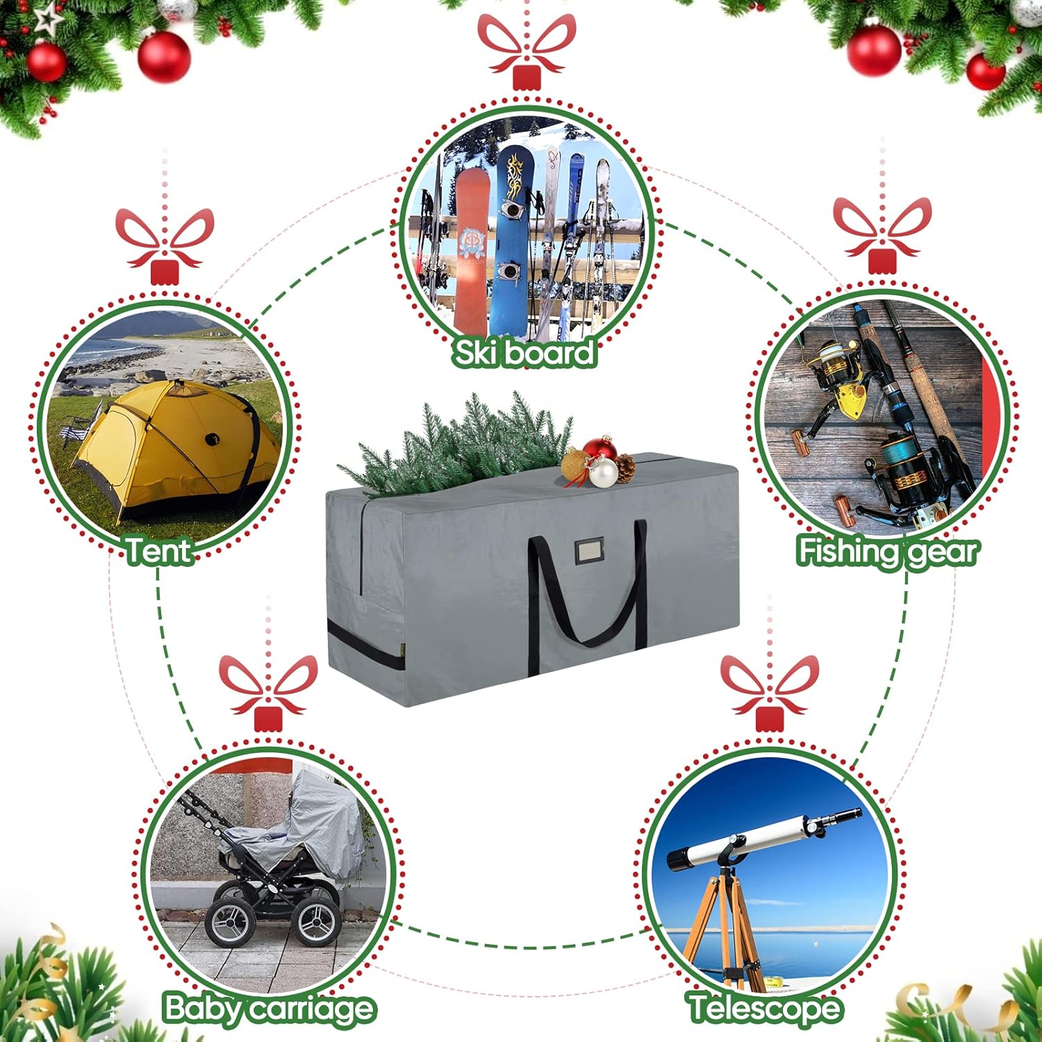 BALEINE Christmas Tree Storage Bag - Heavy Duty Extra Large with Reinforced Handles & Dual Zippers | Gray, 7.5 ft
