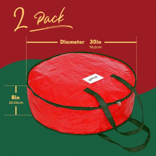 DeckTheHalls Christmas Wreath Storage Container - 2-Pack Waterproof Design with Secure Zipper & Reinforced Handles | Year-Round Protection for 30-Inch Holiday Decor