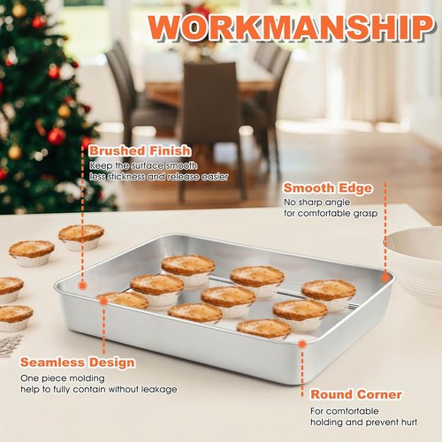 Herogo Baking Pan Set - 7 x 9 Inch Stainless Steel Nonstick Bakeware with Lids | Perfect for Brownies & Casseroles