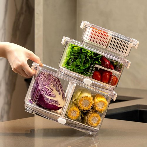 Felli Duo Fresh Produce Saver - Fruit & Vegetable Storage Container with Vent & Drainage | Refrigerator Keeper