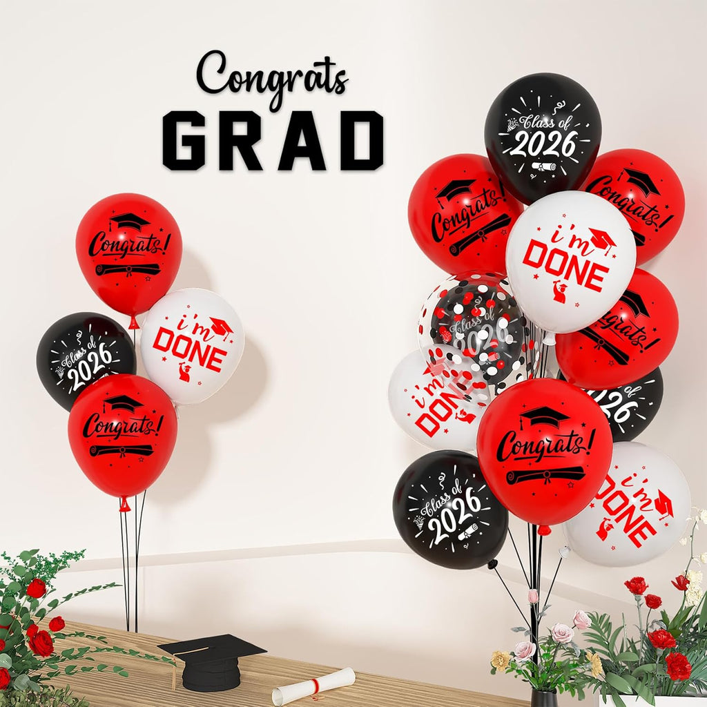 Red and Black Balloons Set by [Brand Name] - 72pcs Graduation Party Decorations with 12-Inch Metallic Confetti Balloons