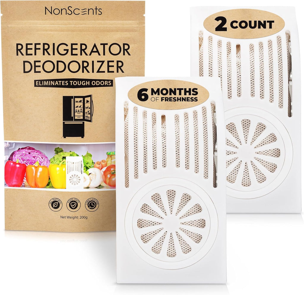 NonScents Refrigerator Deodorizer - Long-Lasting Odor Eliminator with Activated Charcoal - Unscented (2-Count)