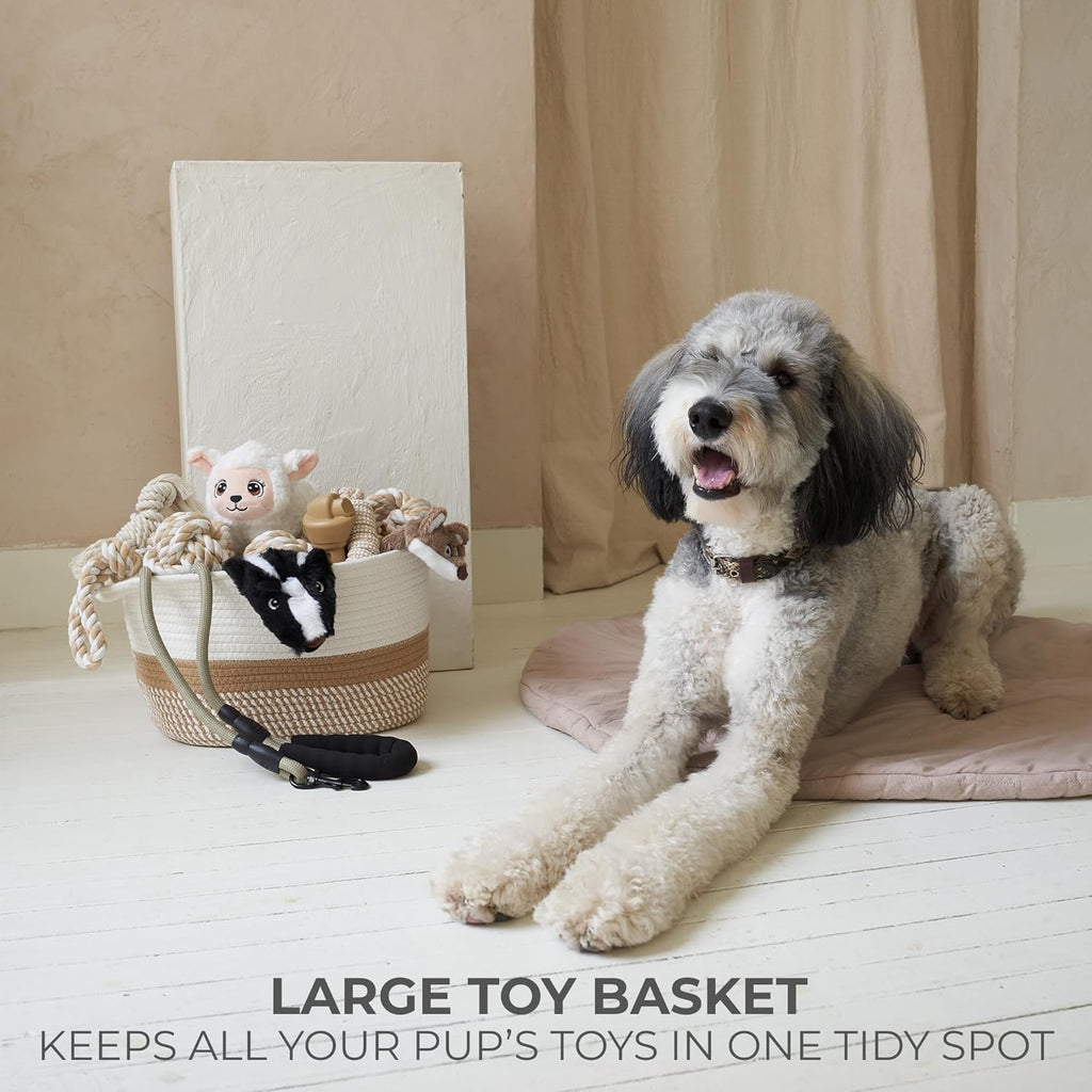 Stylish Cotton Rope Storage Basket - Versatile Woven Bin for Dog Toys, Magazines & Books | Clutter-Reducing Organizer with Handles