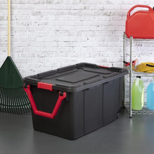 40 Gallon Wheeled Industrial Storage Tote - Heavy-Duty Plastic with Latch Lid & Pull Handle | Blue, 2 Pack