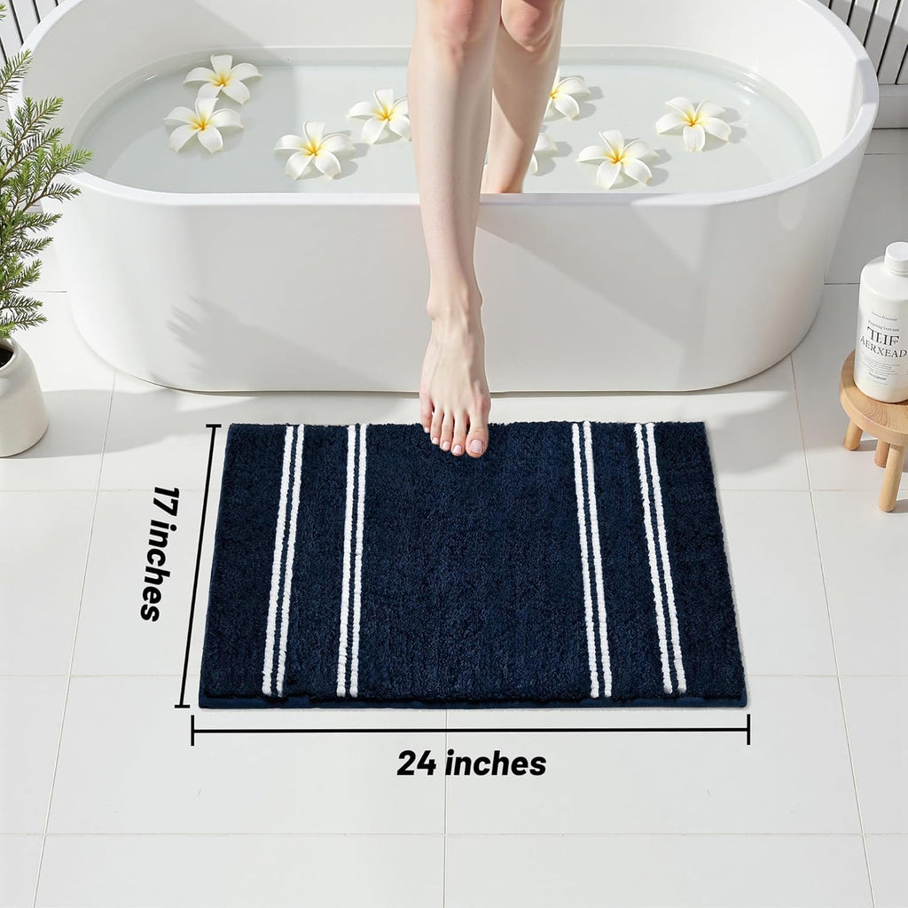 Skiennix Non-Slip Washable Bathroom Rugs - Ultra Soft, Super Absorbent Chenille Mat | 24x17, Navy