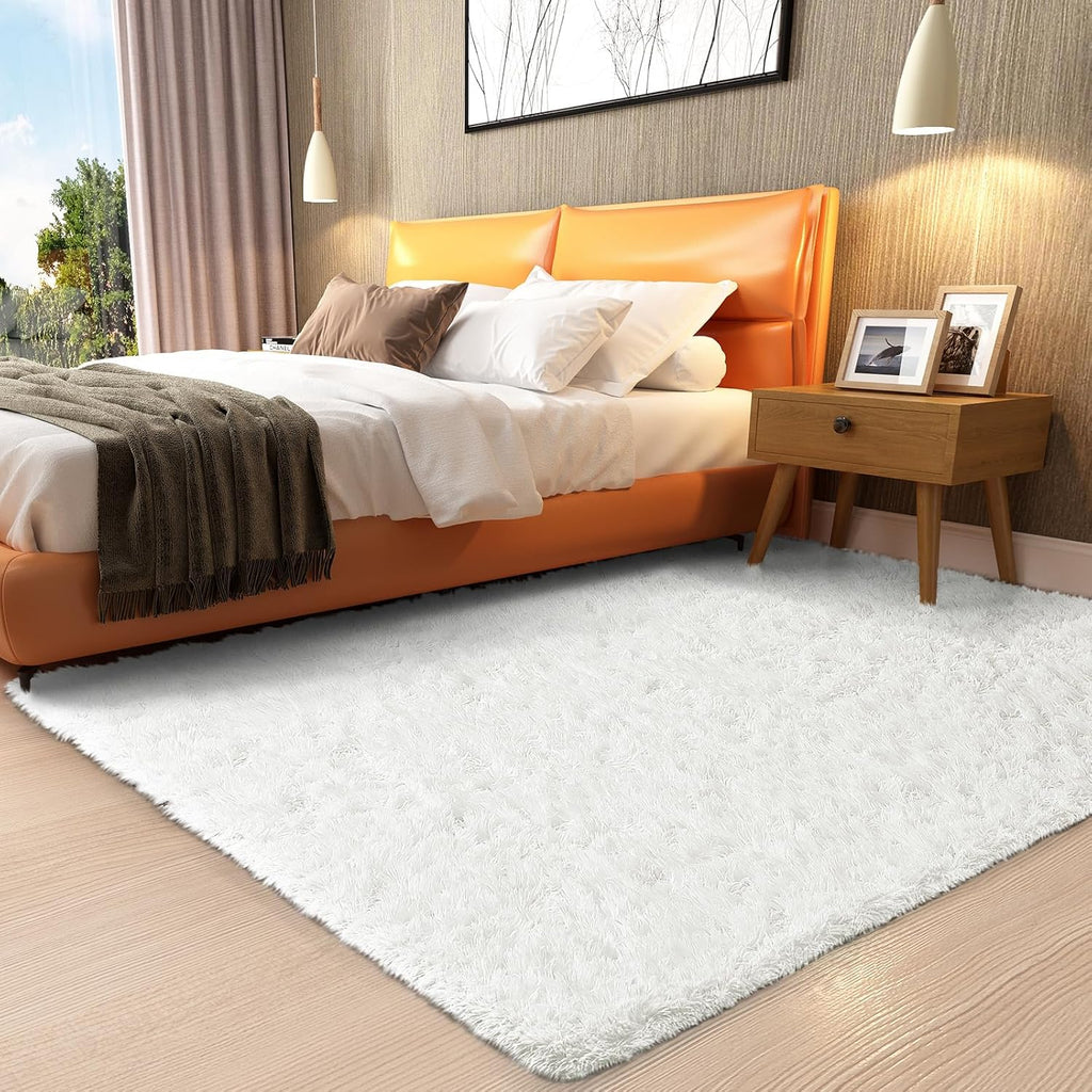 Ophanie White Shag Area Rug - Fluffy Soft Carpet for Bedroom | 3x5 Plush Bedside Decor