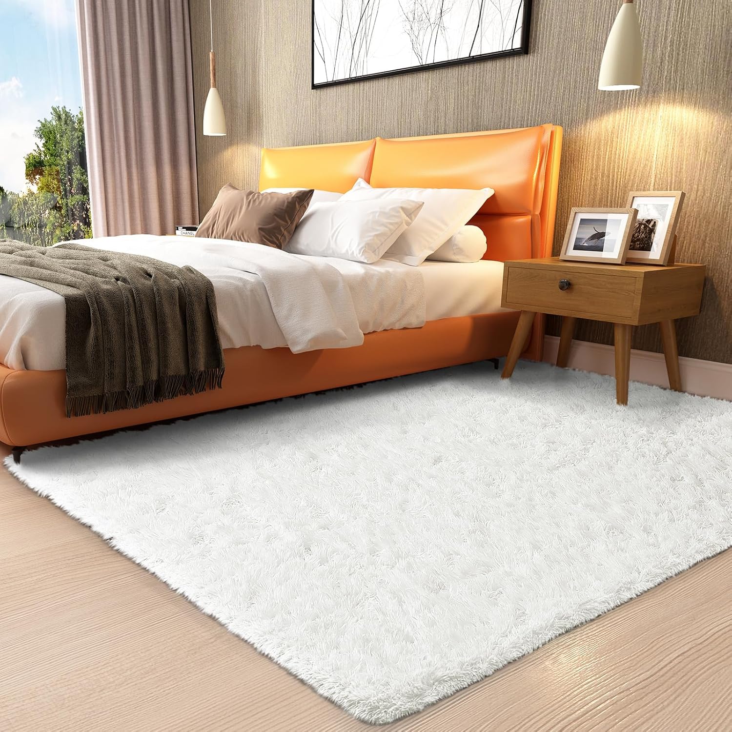 Ophanie White Shag Area Rug - Fluffy Soft Carpet for Bedroom | 3x5 Plush Bedside Decor