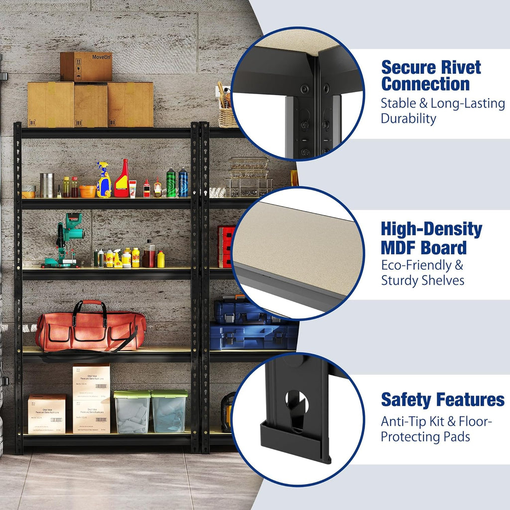 WORKPRO 5-Tier Storage Shelf - Heavy Duty Adjustable Garage Shelving Unit | 72" H, 2180LBS Capacity, Black