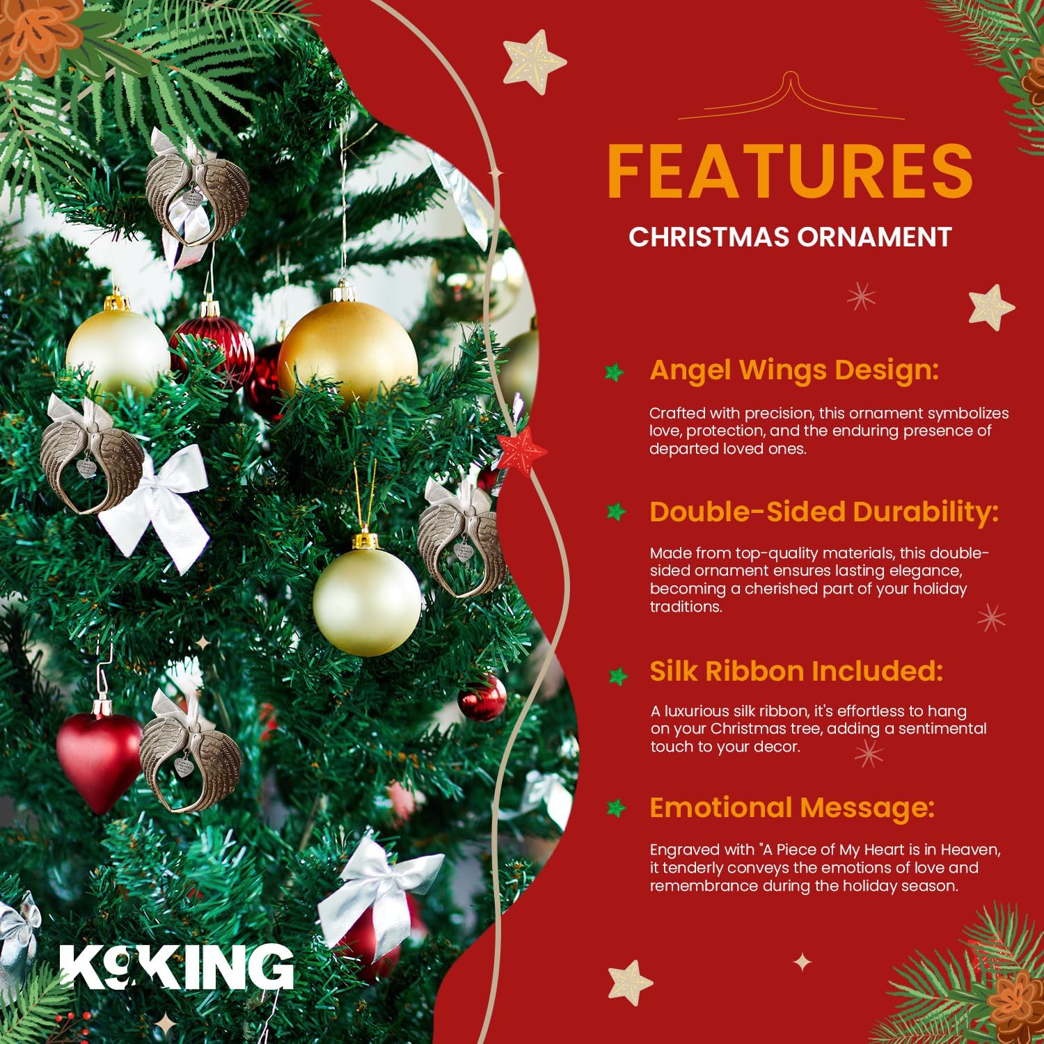 Angel Wings Christmas Ornaments by [Brand Name] - Double-Sided Memorial Ornament with Luxurious Silk Ribbon & Gift Bag