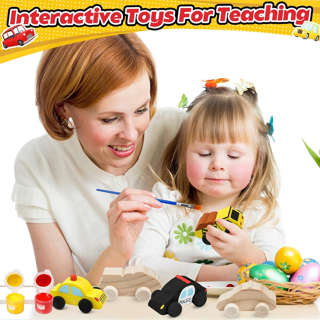 WANTKA Wooden Car DIY Kit - 12 Unfinished Cars for Easy Painting & Crafting | Perfect Family Activity
