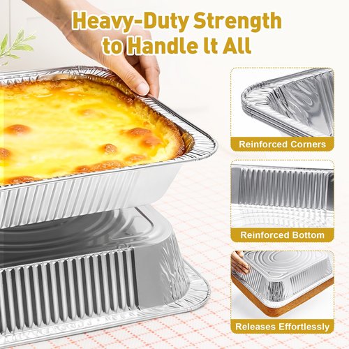 VISCOO 60 Pack Aluminum Pans - 9x13 Inch Disposable Foil Pans Baking Aluminum Trays, Food Grade Heavy Duty Tin Foil Pans for Baking, Roasting, Cooking, Meal Prep and Freezer, Steam Tables