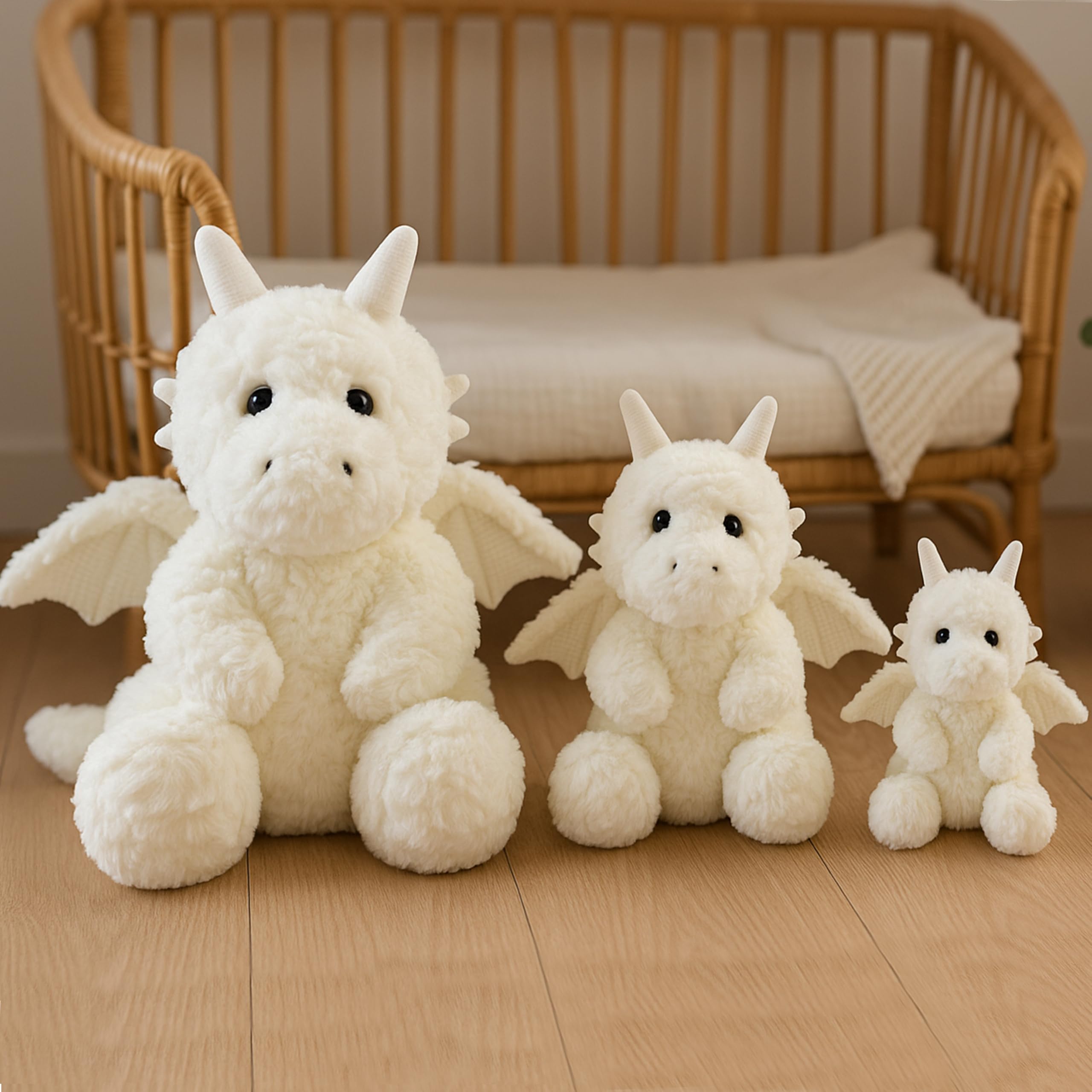 Soft Little Flying Dinosaur Stuffed Plush Pillow, Adorable White Dragon Plush Toy and Birthday Present for Kids, Adults and Collectors(White/7.9in)