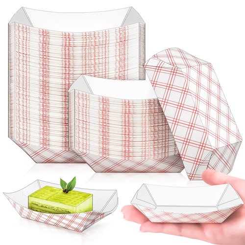 MotBach 100 Pack Checkered 1/4Lb Small Paper Food Boat Trays,Mini Disposable Paper Boats Containers,0.25Lb Tiny Kraft Food Serving Boat Tray for Snack Dessert Fries Sauce Taco Nacho