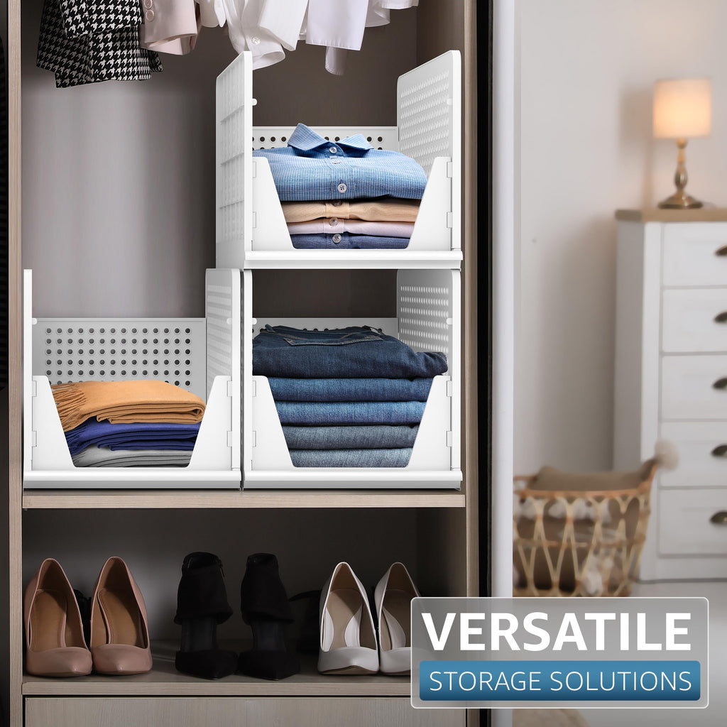 Sorbus Stackable Shelf Organizer Baskets – Plastic Closet Organizer for Clothes, Pantry, Bathroom, Kitchen & Garage – Open Front Storage Bins for Cabinets, Countertops & Under Shelf Organization
