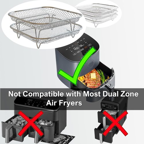 Cosori Dual-Layer Air Fryer Rack Set - 304 Stainless Steel Mesh Baskets for Enhanced Cooking | Square Accessories