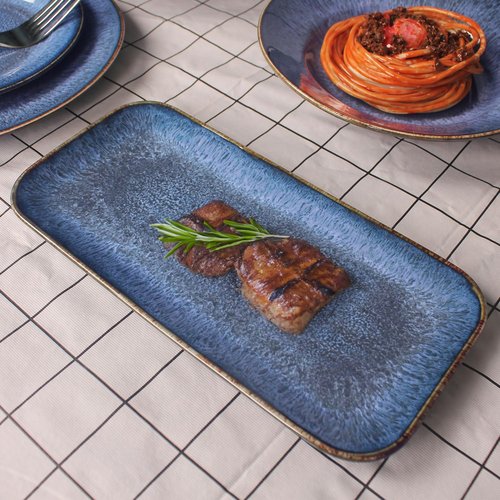 jinsongdafa Porcelain Plate Set Large Serving Tray Set of 4, Reusable Serving Platters for Party Food, Cookie, Appetizer, Charcuterie, Snack, Dessert Display,Stackable Kitchen Dish 14.4 INCH