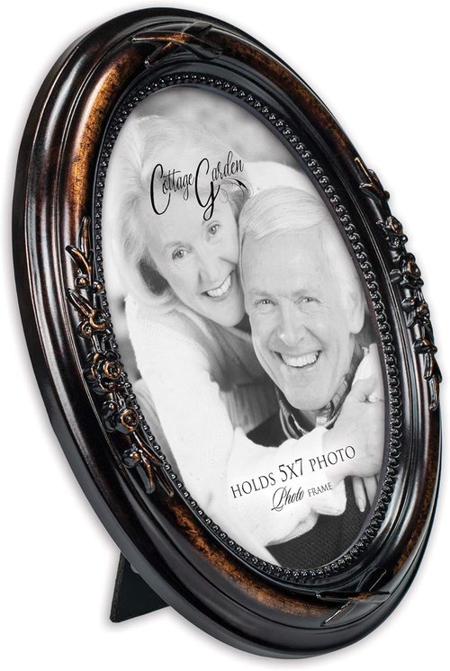 Cottage Garden Photo Frame - Personalizable Burlwood Finish | Oval 5 x 7 for Table or Wall Display