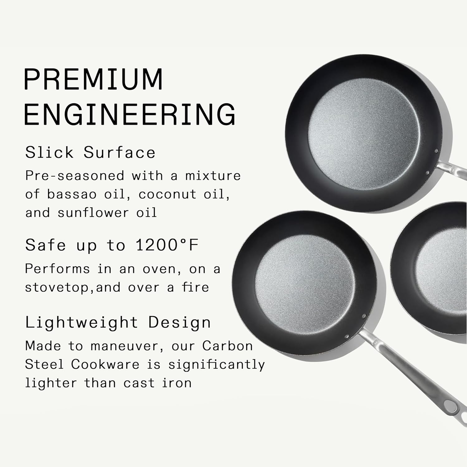 Made In Cookware | 3-Piece Seasoned Blue Carbon Steel Frying Pan Set - Induction Compatible | Professional Quality