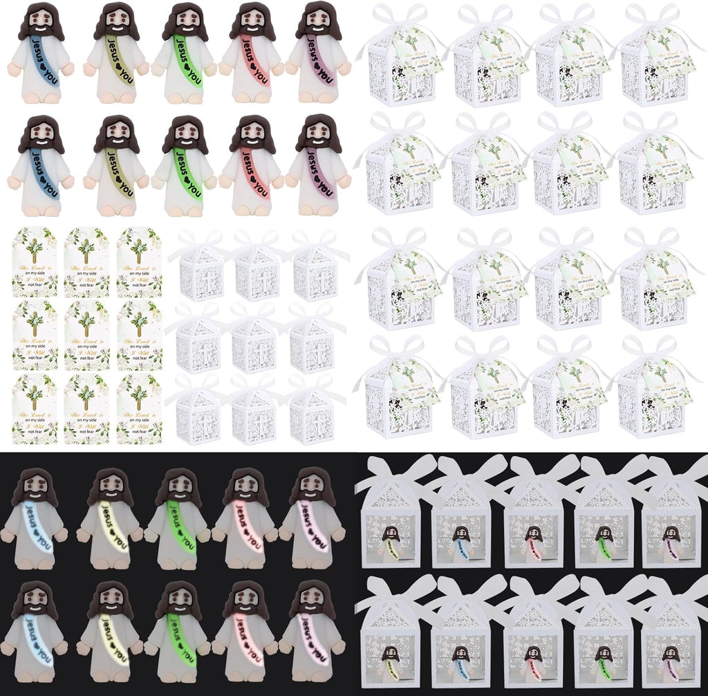 Mini Jesus Figurines by [Brand Name] - Glow in The Dark Gifts with 'Let Your Light Shine' Cards | 50 Sets for Church Events