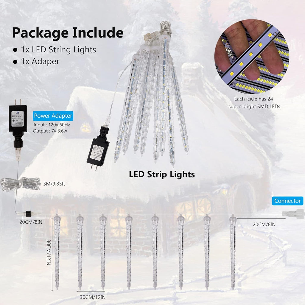 WATERGLIDE Meteor Shower Lights - 12" Outdoor Icicle Christmas Lights | 192 SMD LED Raindrop Decor