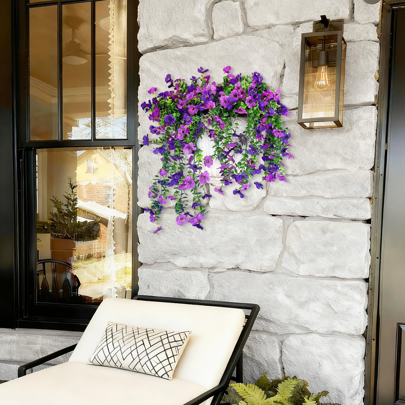 Artificial Fake Flowers Plants for Outdoor Spring Summer Decoration, 2 PCS Faux Silk Daisy Flowers No Fade UV Resistant Realistic for Outside Home Planter Porch Patio Balcony Yard Decor (Purple)