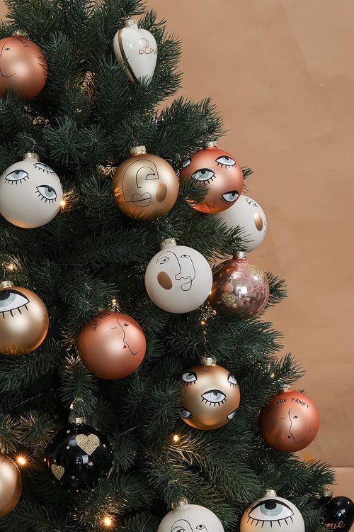 DN DECONATION White & Gold Glass Christmas Ornaments - 3.15" Xmas Tree Decoration Set