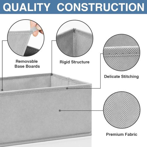 Criusia Drawer Organizer - 12 Pack Clothes Storage Bins for Nursery & Bedroom - Grey Drawer Dividers for Socks, Underwear & Accessories