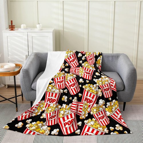 Feelyou Popcorn Flannel Fleece Throw Blanket Kids,Cinema Poster Design Fuzzy Blanket for Bed Sofa Couch,Old Fashion Home Decor Bed Blanket Breathable Plush Blanket Room Decor Baby 30"x40"
