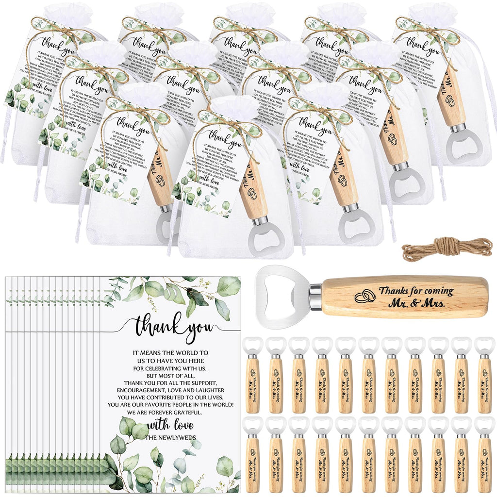 Dandat 100 Set Wedding Favors: Bottle Opener, Thank You Cards, Organza Bags & Jute Twine for Party Favors & Decoration