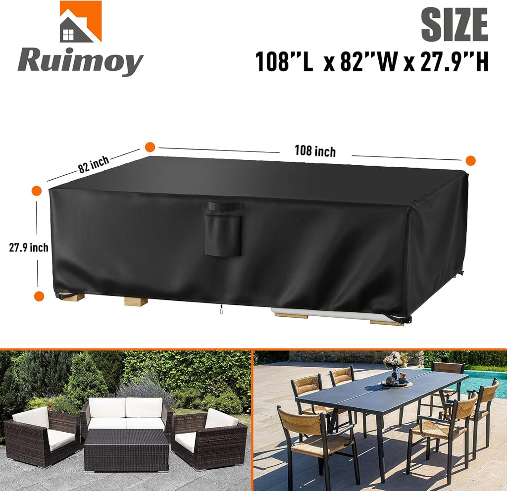 Ruimoy Outdoor Furniture Cover - Heavy Duty Waterproof Protection for Tables & Chairs | 108" L x 82" W x 27.9" H