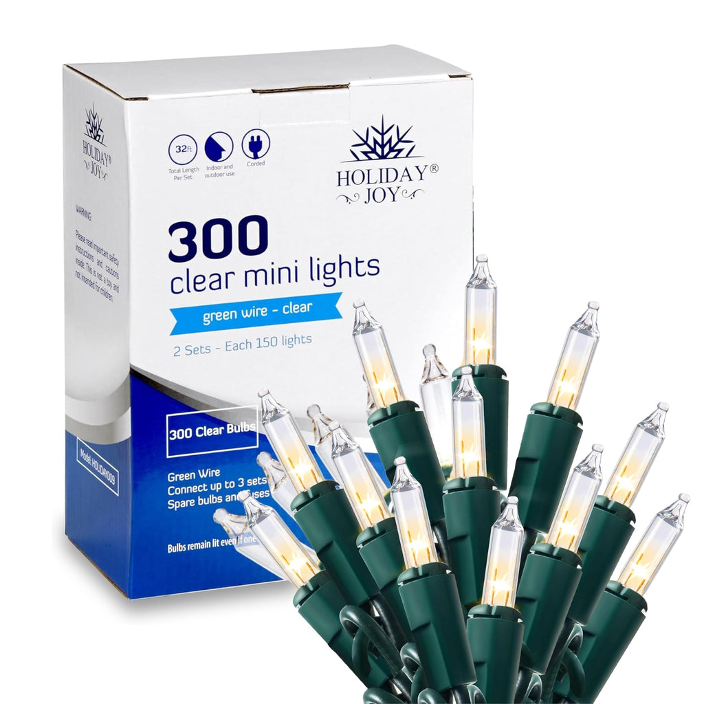 Holiday Joy - 300 Count Warm White Christmas Lights Outdoor, 64FT Length Per Set Incandescent Christmas Lights Indoor, Corded Tree String Lights for Xmas Decorations (Green Wire)