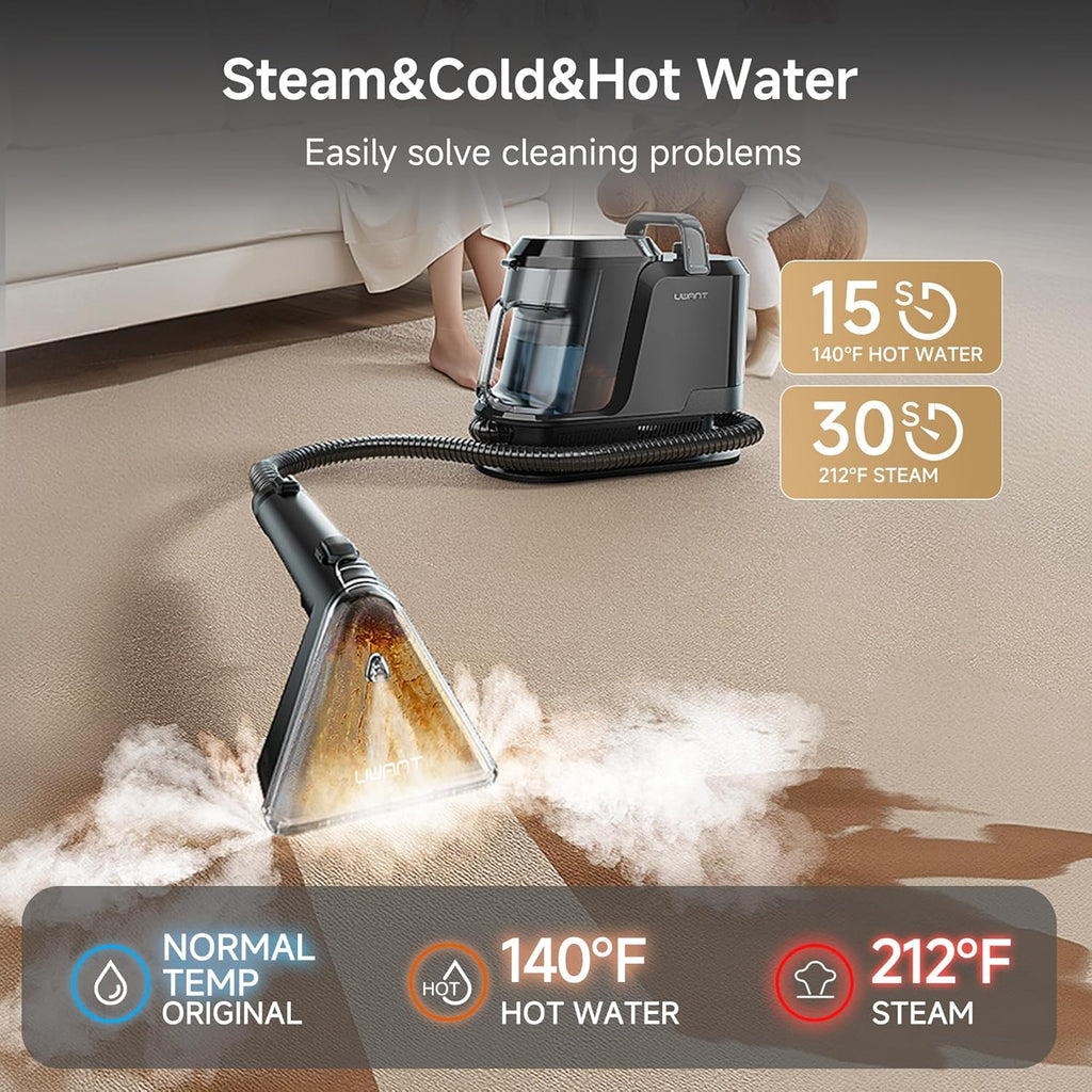 Skiennix Carpet Cleaner Machine - Powerful 18Kpa Suction with Steam & Hot/Cold Water System | Pet Pro Upholstery Cleaner (Americano)