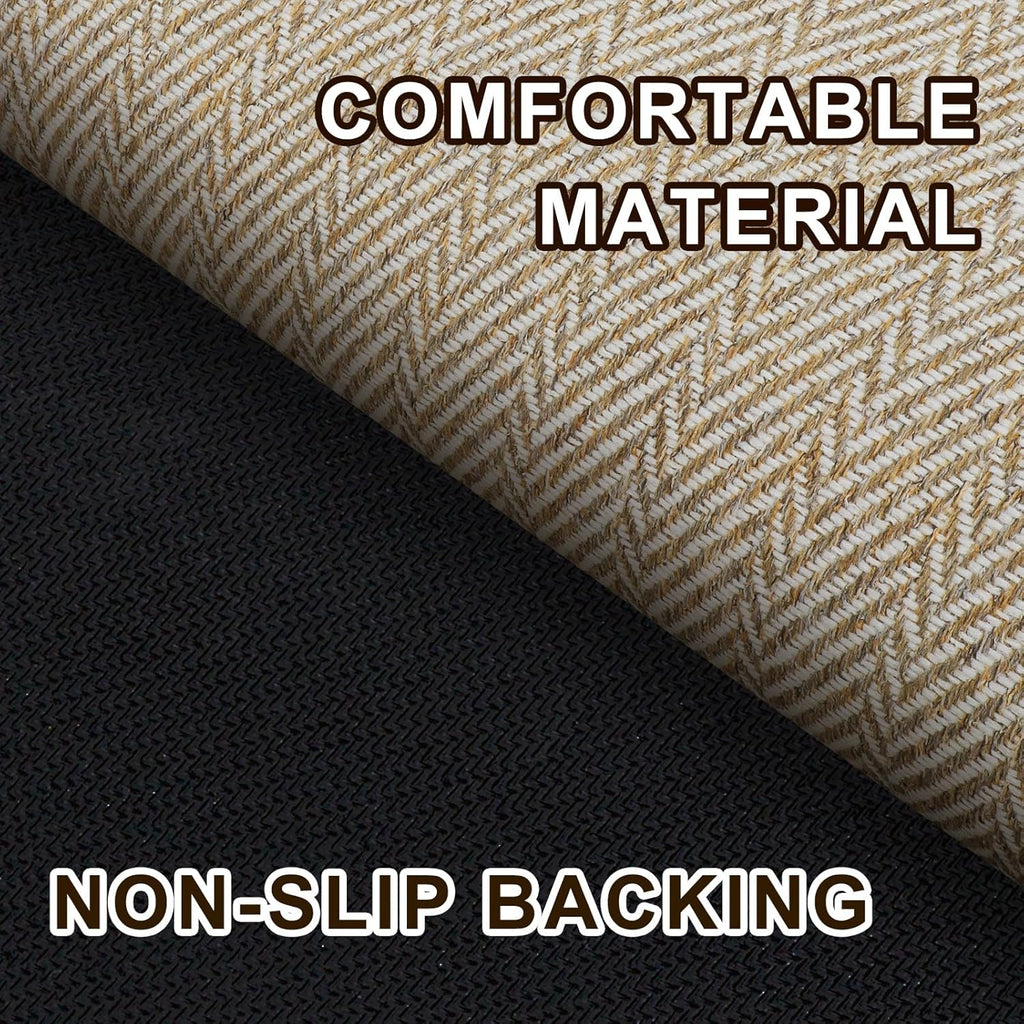 Skiennix Ultra Thin Indoor Door Mat - Non-Slip Herringbone Design | 24"x36", Beige Entryway Mat