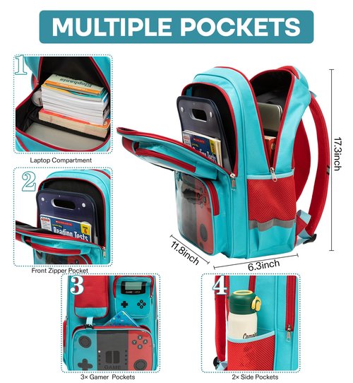 Beaulyn School Backpack for Boy, 17.3″ Gamer Boy Backpack for Kids, Muti-Pockets Travel Boys Bookbag for Elementary & Middle School Student Ages 6-14