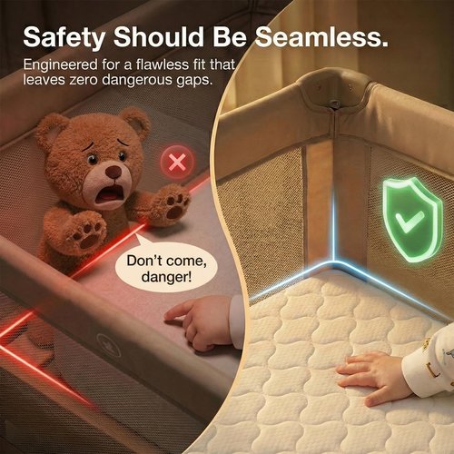 DeerFable Dual Sided Pack and Play Mattress, 3 Inch Thick Soft & Firm Memory Foam Breathable Portable Pack n Play Mattresses, 4 in1 Baby Playpen Mattresses with Removable Washable Cover - 38x26x3 Inch