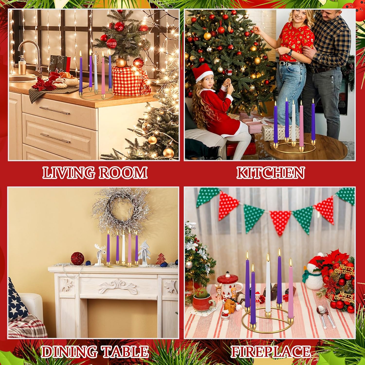 Sliner Christmas Flower Advent Wreath Ring - 5 Candle Holder Metal Centerpiece for Holiday Decor
