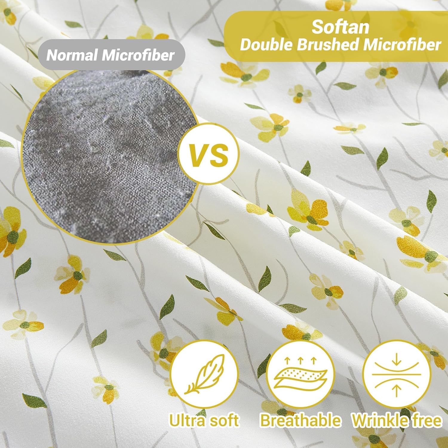 Softan Queen Size Floral Bed Sheets - 4-Piece Microfiber Set with 15" Deep Pockets & Corner Straps