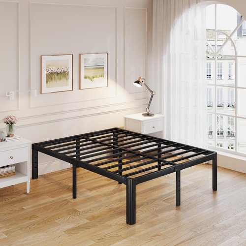 Askeld Queen Bed Frame, 18 Inch High Metal Platform Bed with Round Corner Leg, No Box Spring Needed, Heavy Duty Noise-Free Bed Base, Easy Assembly, Black