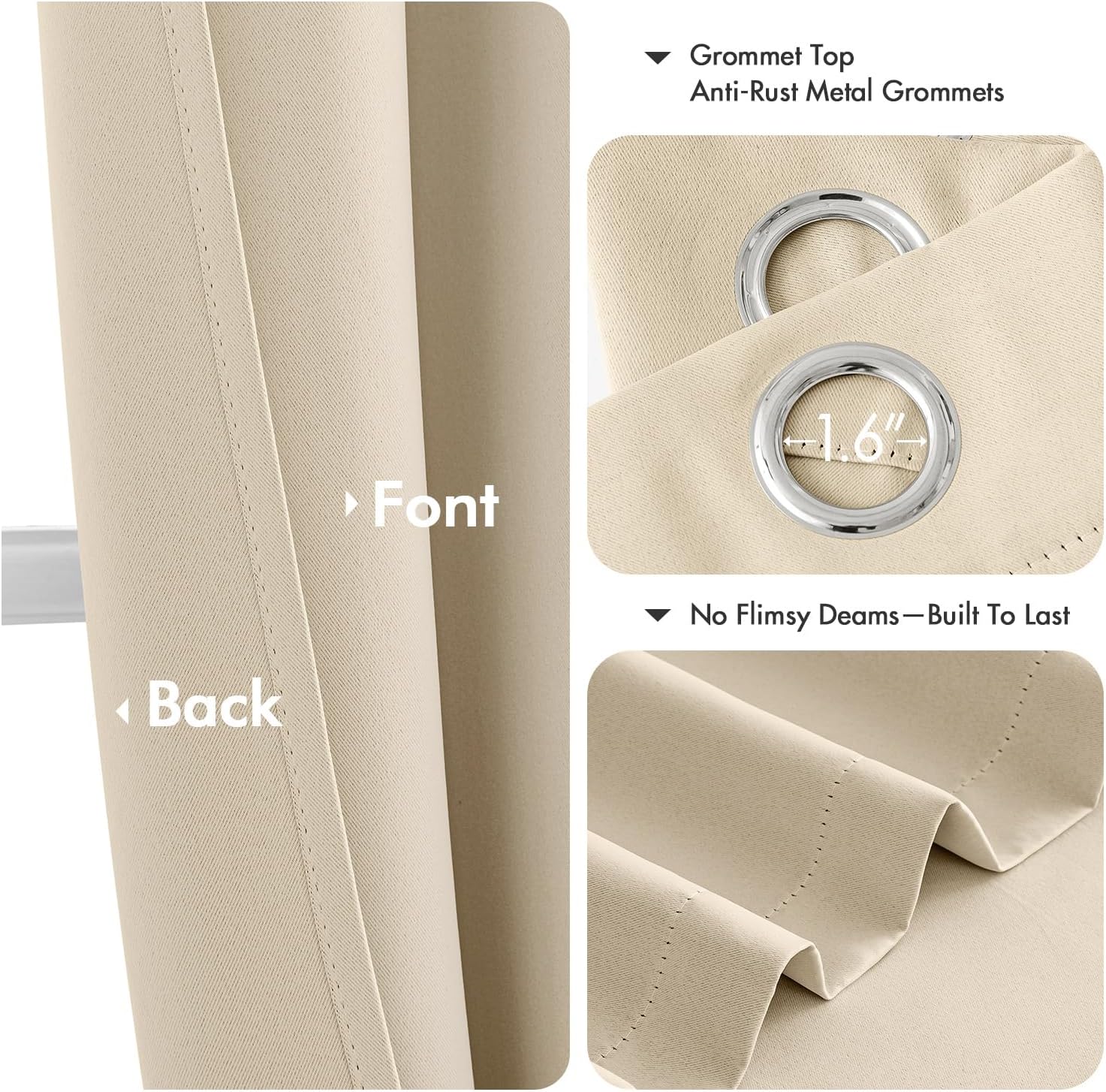 MIULEE Blackout Curtains - Cream Beige Thermal Insulated Drapes | 84 Inches Long, Noise Reduction, 2 Panels