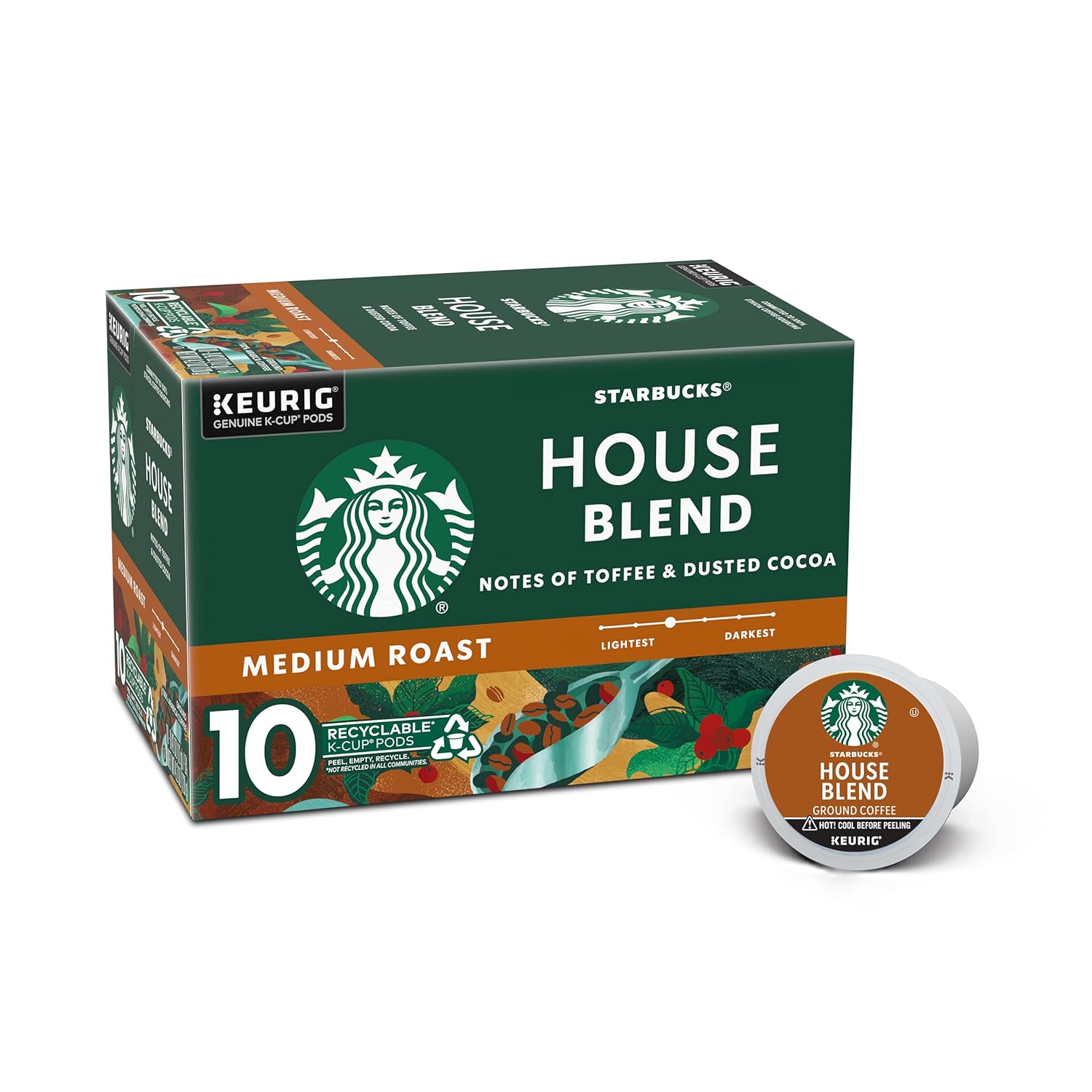 Starbucks K-Cup Coffee Pods - Medium Roast House Blend | 100% Arabica, 10 Pods Per Box