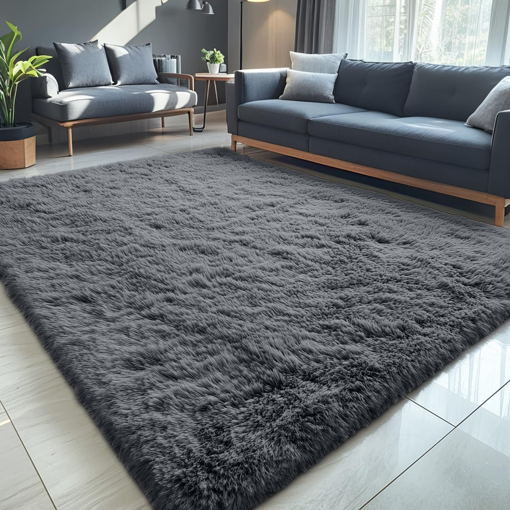 OLANLY Large Area Rug - Soft Fluffy Shaggy Indoor Carpet for Living Room & Bedroom | 5x8 Grey