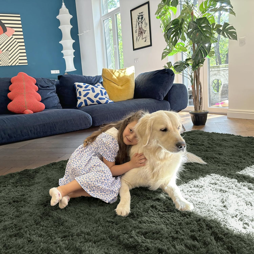 OLANLY Runner Rugs - Soft, Machine Washable Shaggy Carpet for Hallway & Bedroom | Olive Green