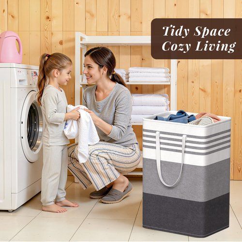 WOWBOX 2 Pack Laundry Hampers Baskets, Freestanding Dirty Clothes Hampers with Reinforced Handles & Cross Stitch & Waterproof Coating, for Laundry Bedroom Bathroom, 2 x 75L