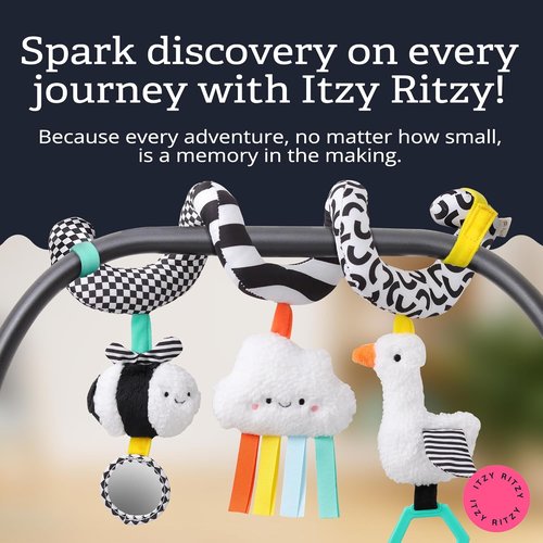 Itzy Ritzy Spiral Car Seat & Stroller Activity Toy - Engaging Hanging Toy with Mirror & Textured Ribbons for Infants